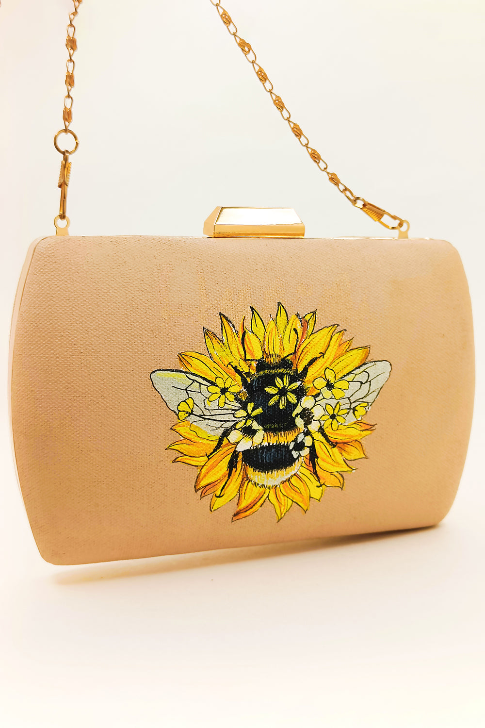 Hand Painted Clutch with a Bumble Bee on Sunflower