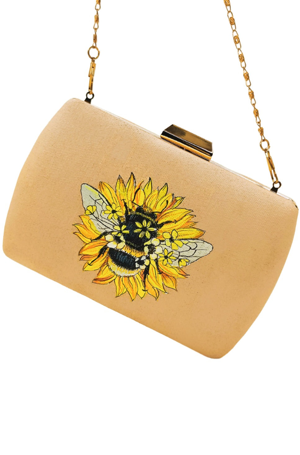 Hand Painted Clutch with a Bumble Bee on Sunflower