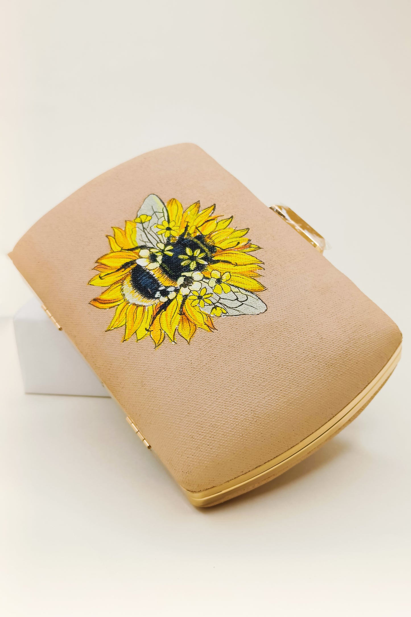 Hand Painted Clutch with a Bumble Bee on Sunflower