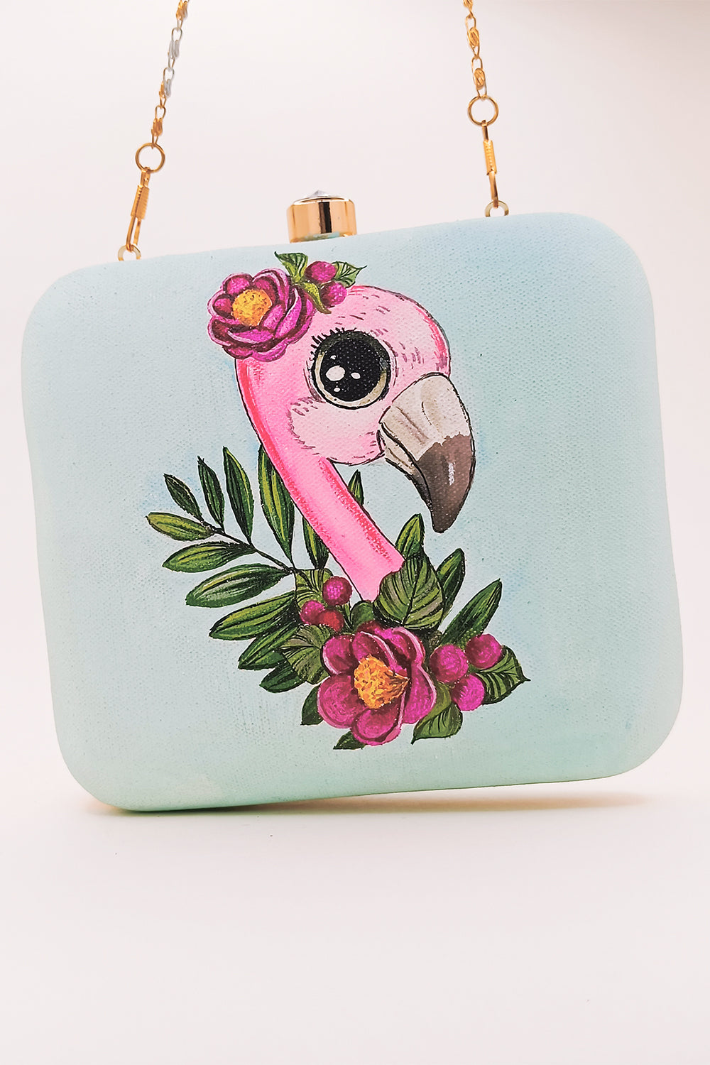 HAND PAINTED FLAMINGO CLUTCH