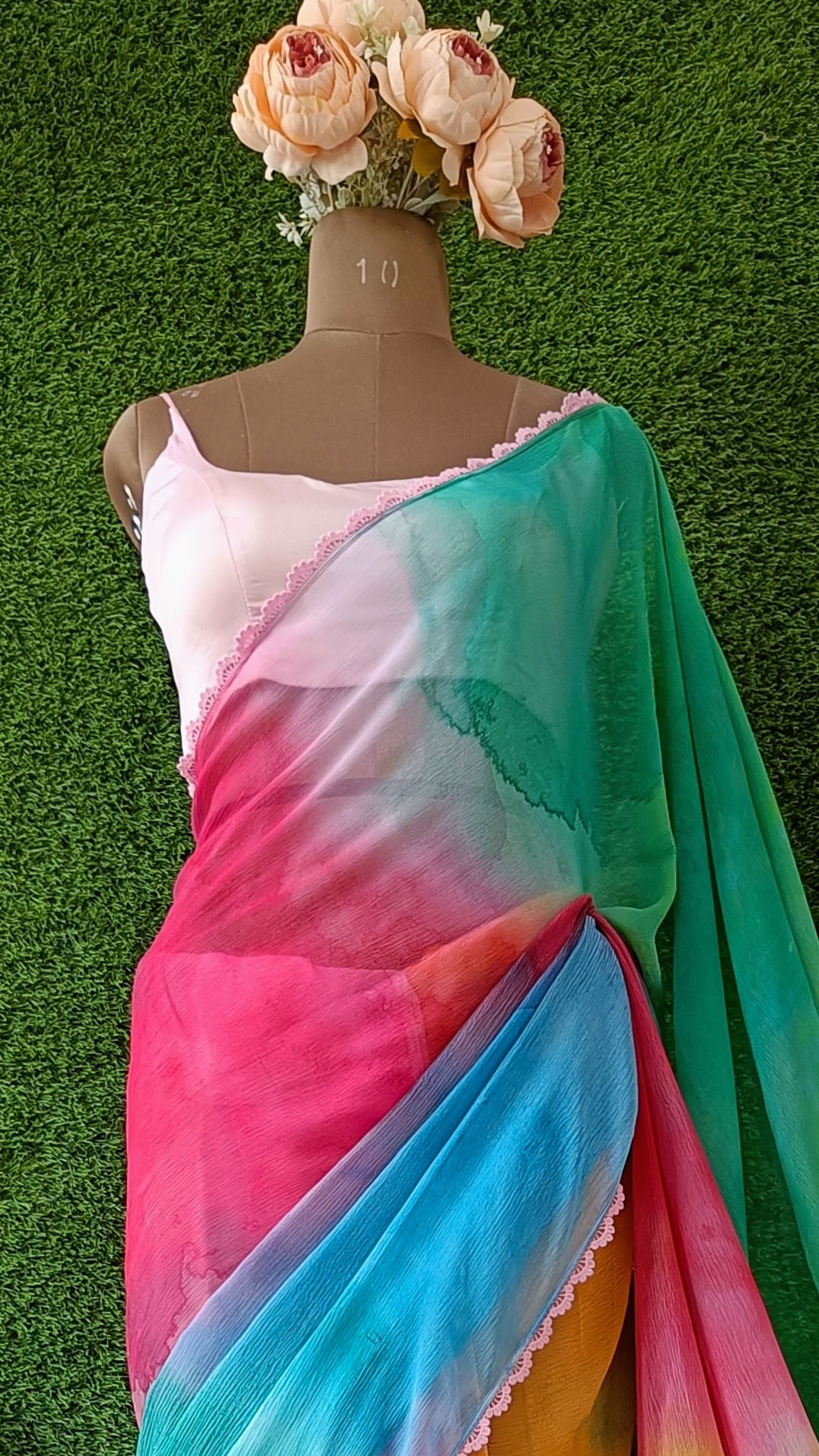 hand dyed, most popular, latest collection, chiffon saree, fancy Elegant, latest design, Beautiful saree, Trending now, Bollywood actress, alia bhatt inspired, alia chiffon sari, sarees 2023, designer Manishmalhotra, multi color dyed, tie and dye