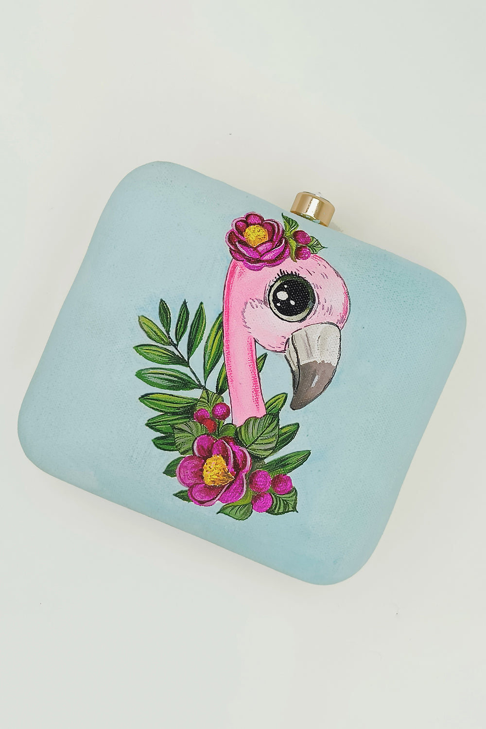 HAND PAINTED FLAMINGO CLUTCH