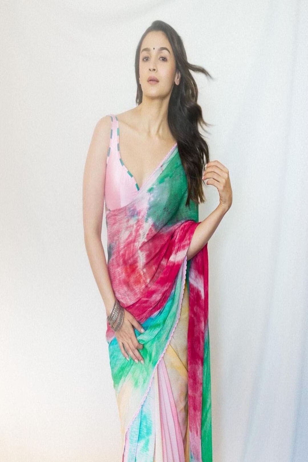 hand dyed, most popular, latest collection, chiffon saree, fancy Elegant, latest design, Beautiful saree, Trending now, Bollywood actress, alia bhatt inspired, alia chiffon sari, sarees 2023, designer  Manishmalhotra, multi color dyed, tie and dye