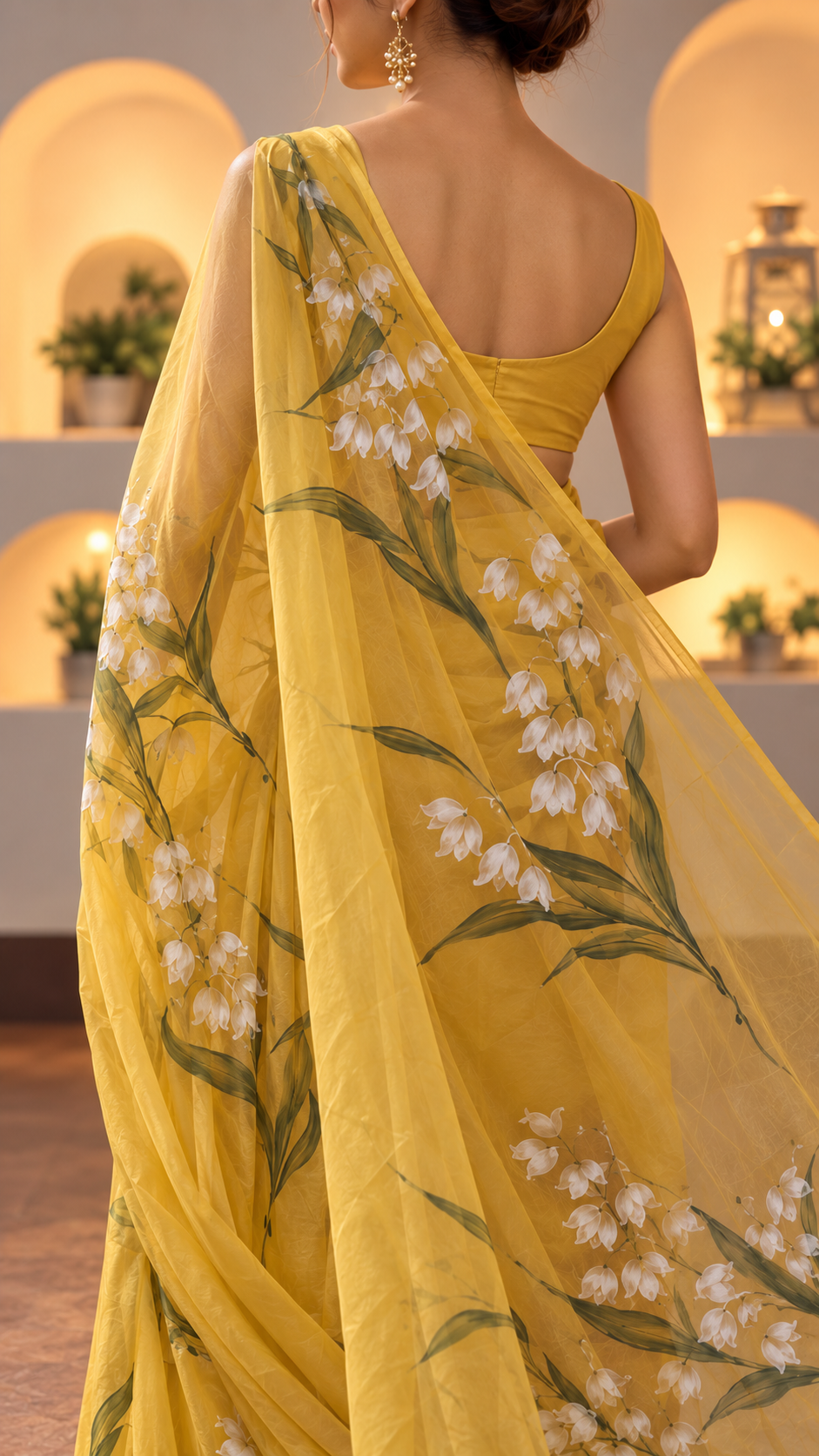 Bell Flower Hand-Painted Pure Silk Organza Saree