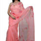 Hand painted peach color organza silk lotus saree enhanced with metal gota embroidery.