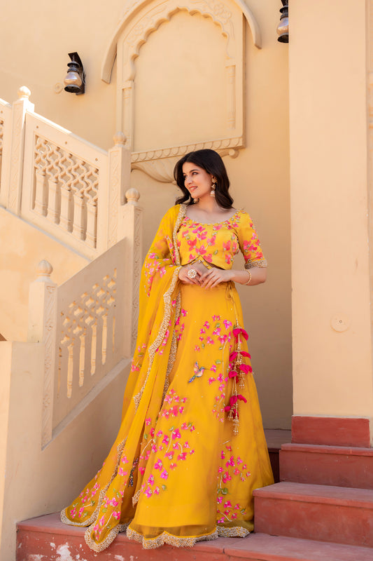 BOUGAIN BLOOM SUNLIT VINE LEHENGA