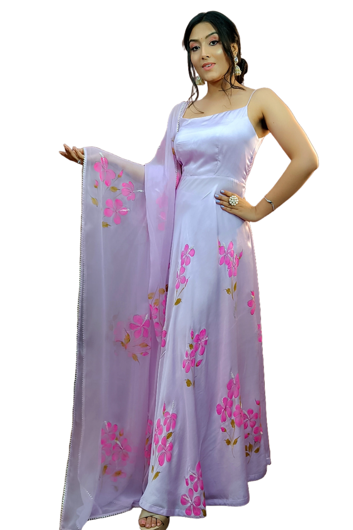HAND PAINTED LAVENDER ANARKALI GOWN