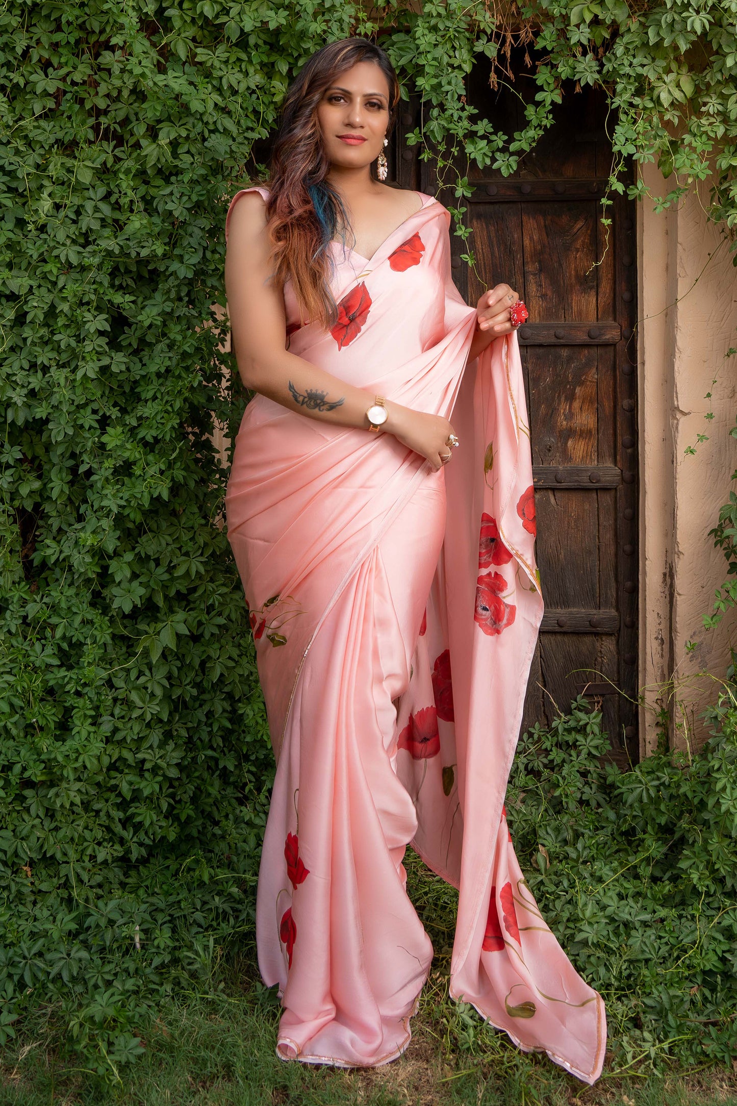 PEACH POPPIES SAREE