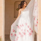 Hand painted white anarklai party wear enhanced with star flowers painted on organza dupatta 