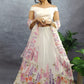 Hand painted winter garden organza lehenga in milky white color, enhanced with sequin embroidery