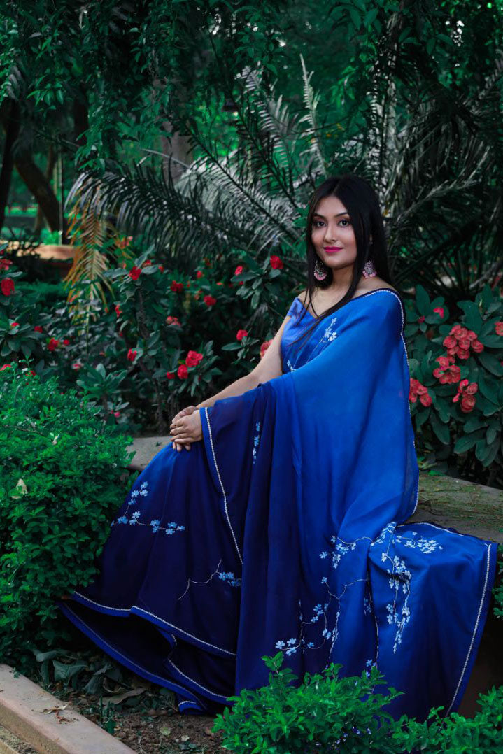 BLUE APPLE BLOSSOM SAREE