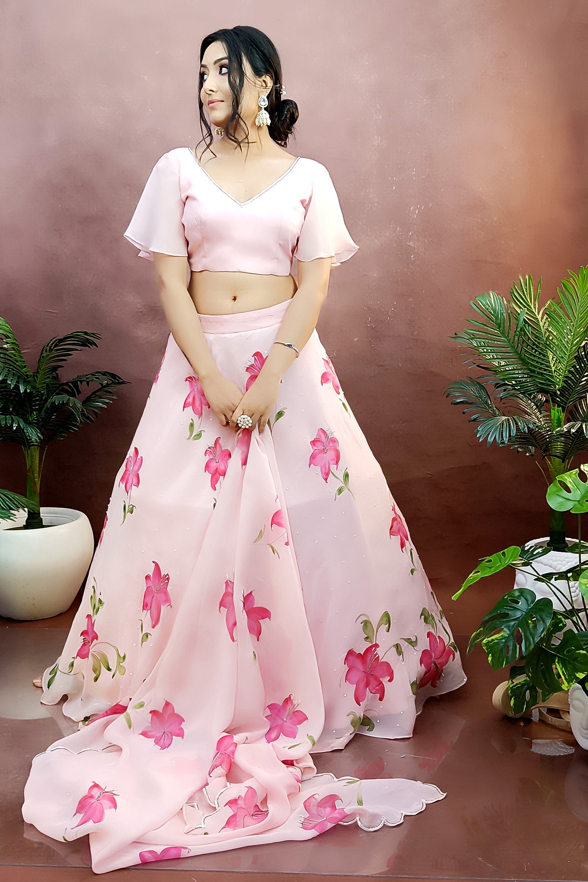 New Designs Hand Painting Organza Lehenga Ready to Wear – Sanjoni