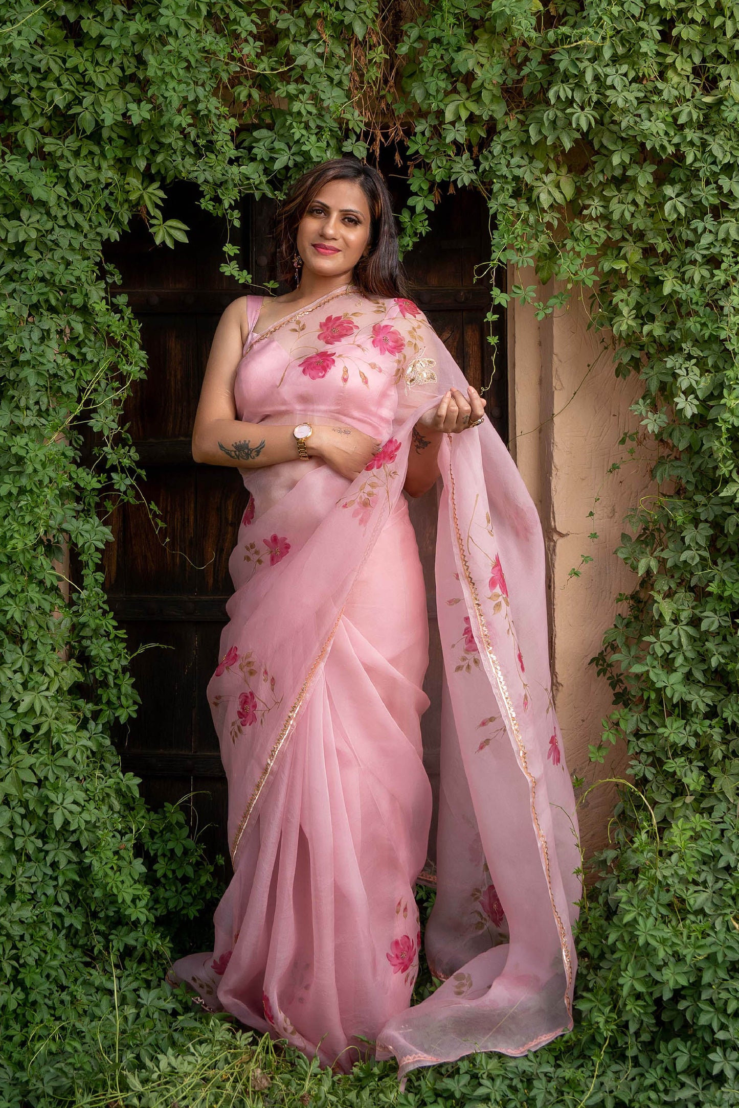 INDIAN ROSE GOLD ORGANZA SAREE
