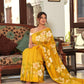 YELLOW PLUMERIA BLOOMS SAREE