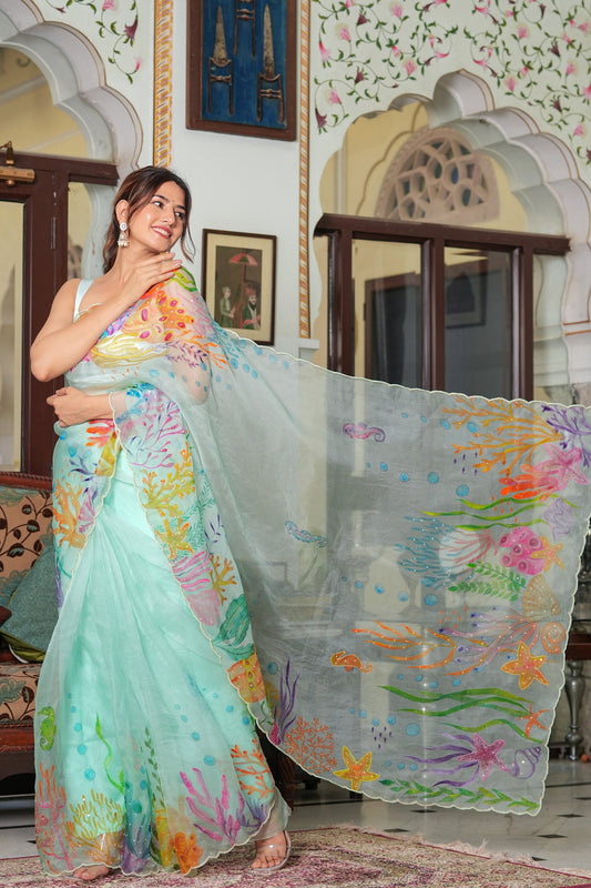 AQUA CORAL BLISS SAREE