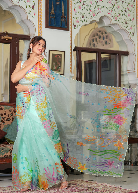 AQUA CORAL BLISS SAREE