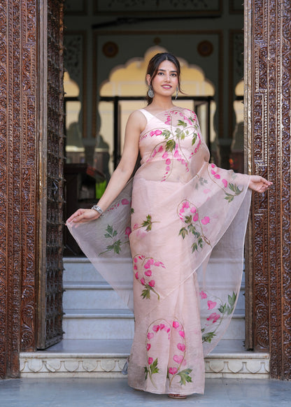 PEACH DICENTRA FLOWER SAREE