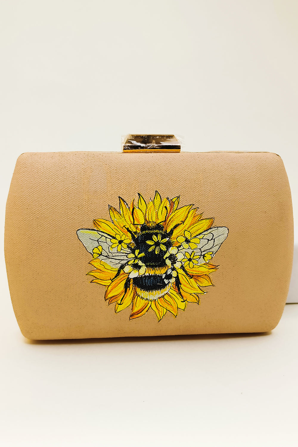 Hand Painted Clutch with a Bumble Bee on Sunflower