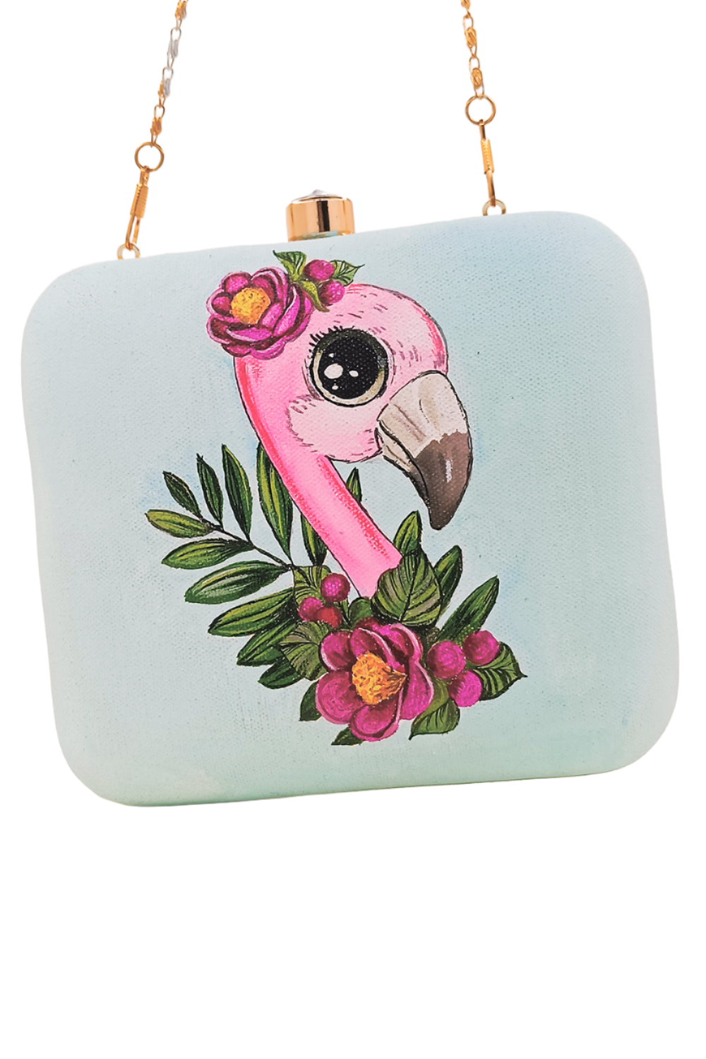 HAND PAINTED FLAMINGO CLUTCH