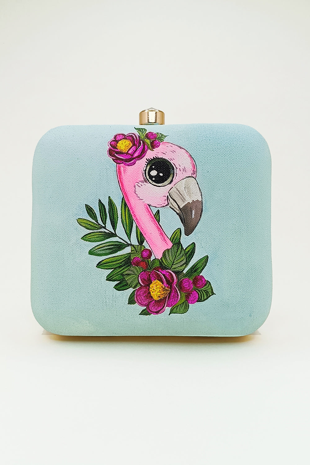 HAND PAINTED FLAMINGO CLUTCH