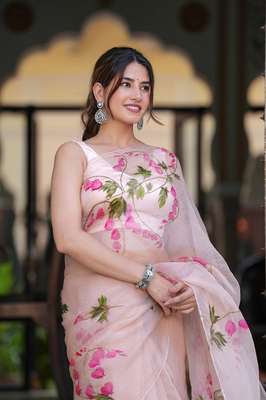 PEACH DICENTRA FLOWER SAREE