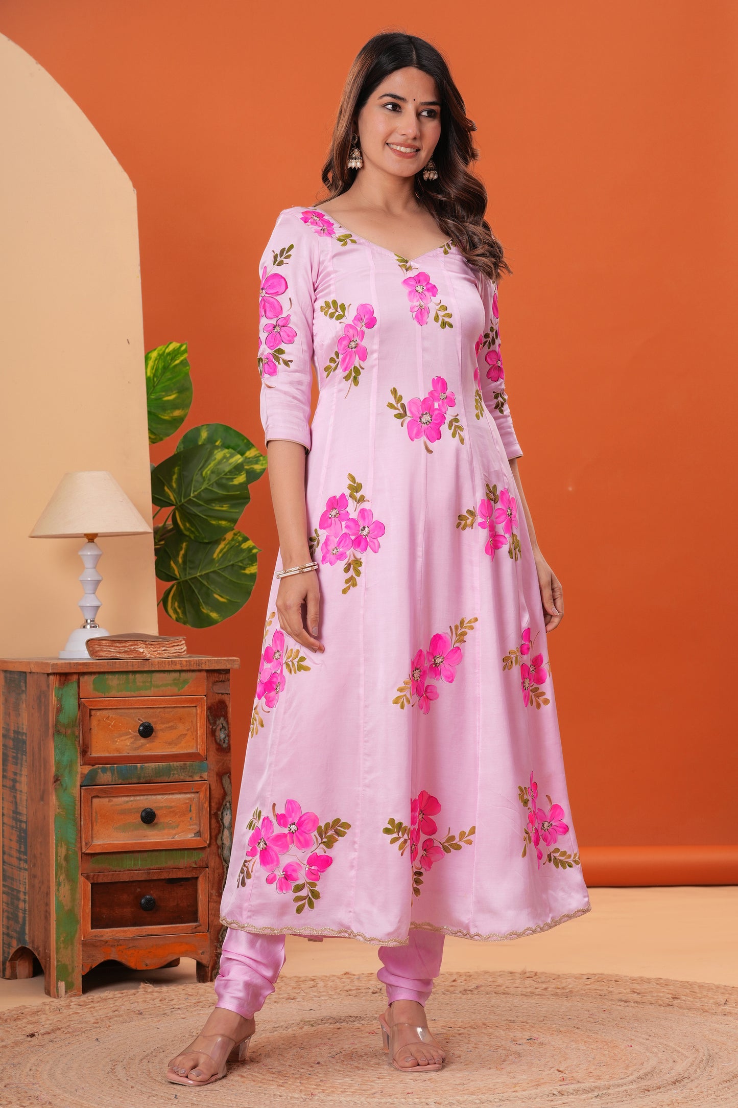 BLUSH BLOOM HAND-PAINTED ANARKALI