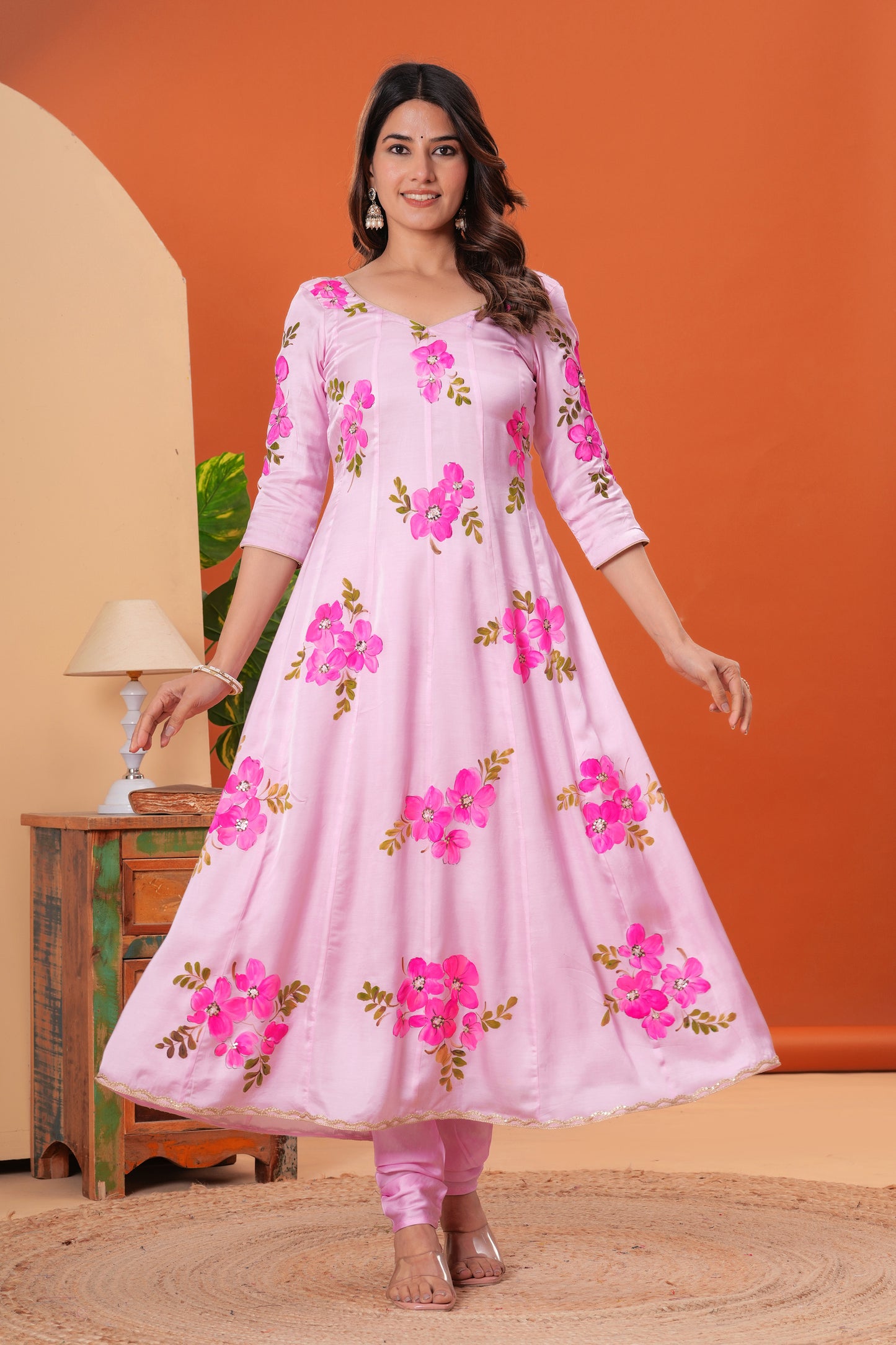 BLUSH BLOOM HAND-PAINTED ANARKALI