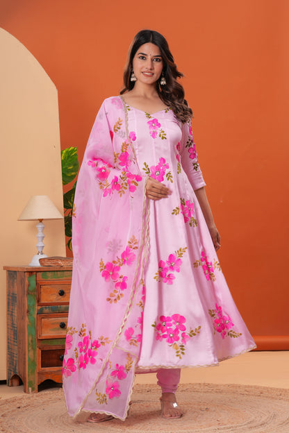 BLUSH BLOOM HAND-PAINTED ANARKALI