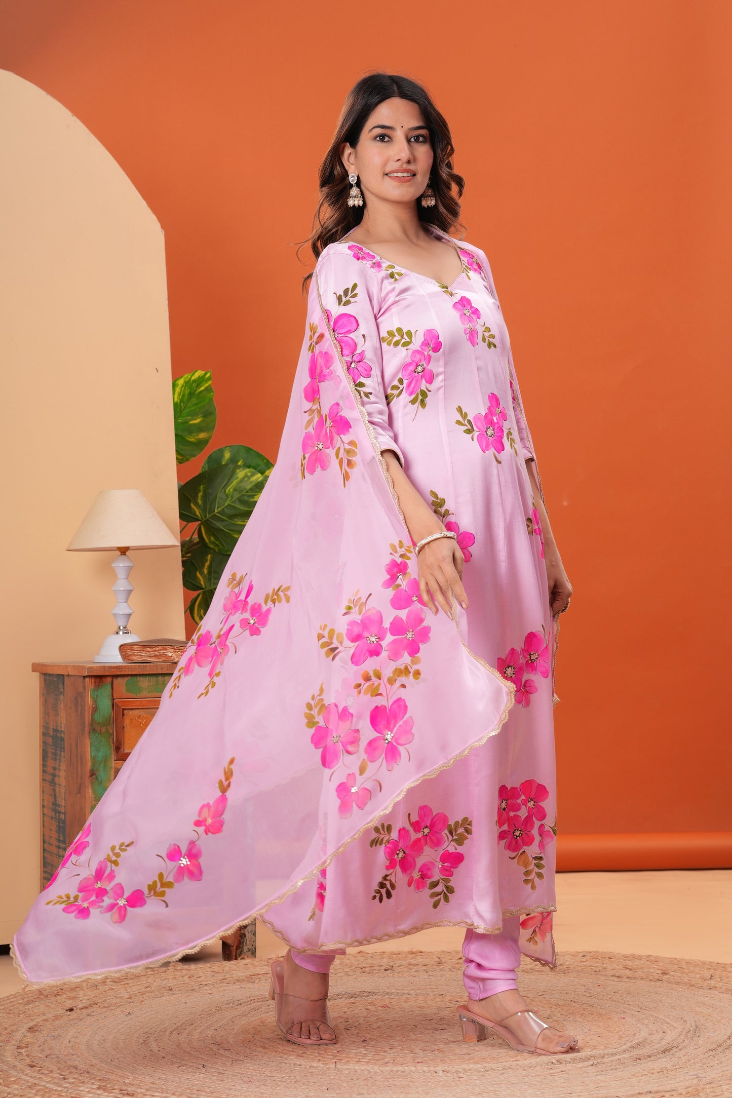 BLUSH BLOOM HAND-PAINTED ANARKALI