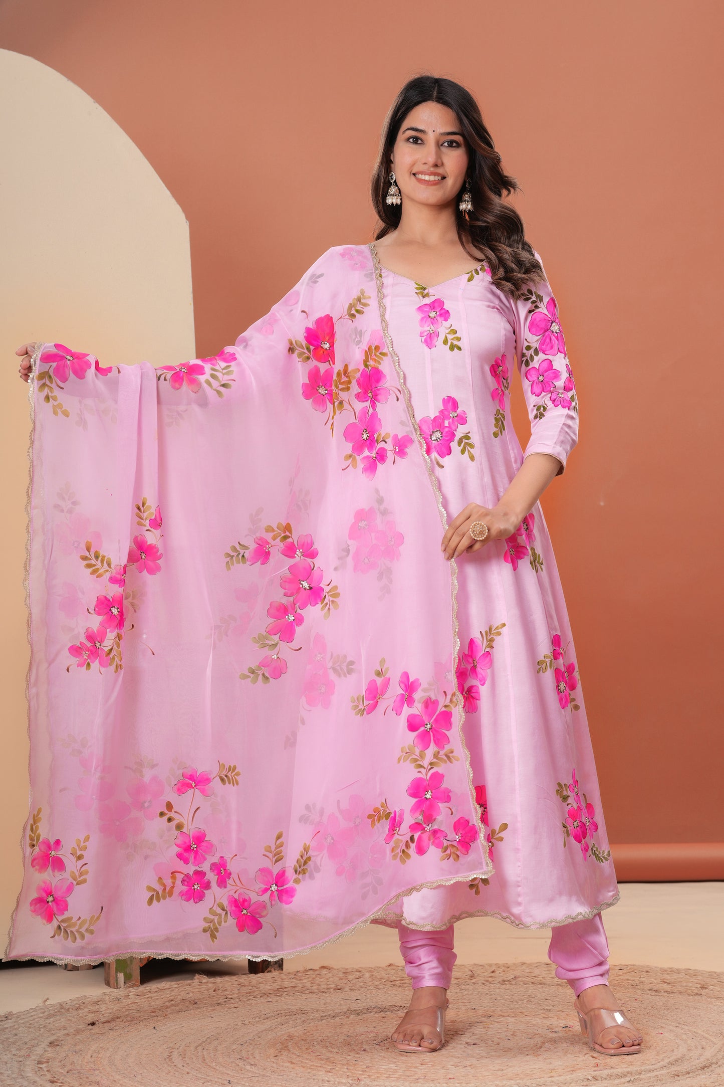 BLUSH BLOOM HAND-PAINTED ANARKALI