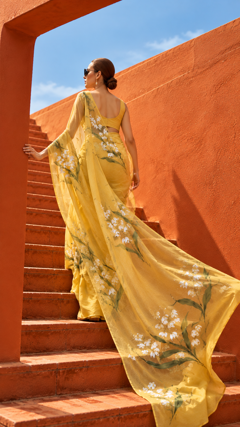 Bell Flower Hand-Painted Pure Silk Organza Saree