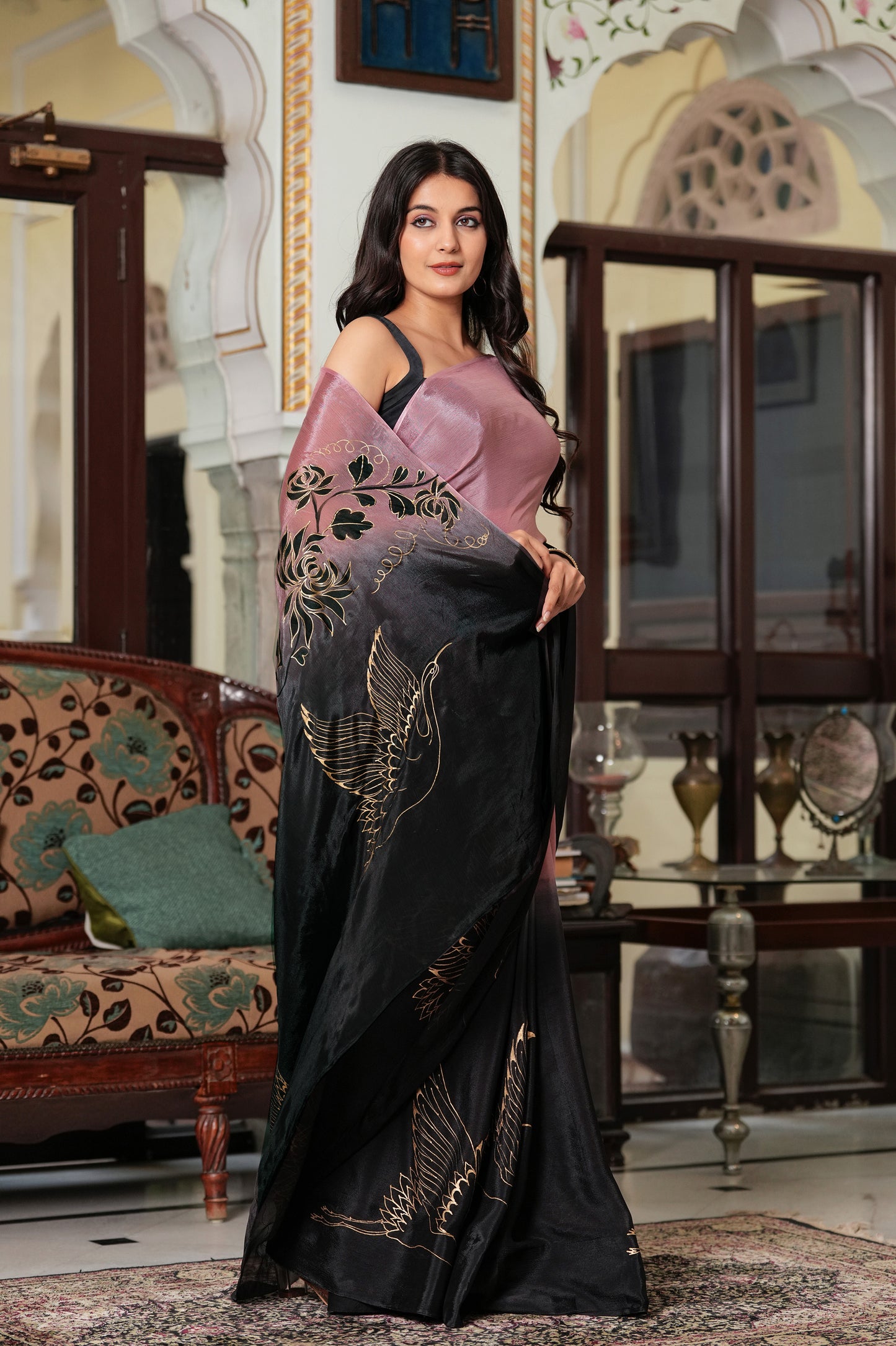 CRANES IN TWILIGHT SAREE