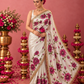 Wine Rose Hand-Painted Ivory Tissue Silk Saree