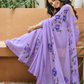 Lavender Hand-Painted Floral Chiffon Saree with Modal Silk Blouse