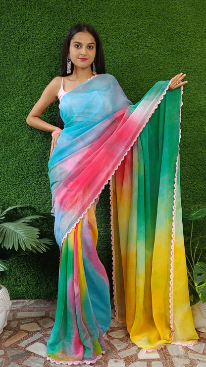 hand dyed, most popular, latest collection, chiffon saree, fancy Elegant, latest design, Beautiful saree, Trending now, Bollywood actress, alia bhatt inspired, alia chiffon sari, sarees 2023, designer  Manishmalhotra, multi color dyed, tie and dye
