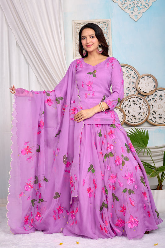 LAVENDER BLOOM ORGANZA LEHENGA