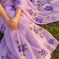 Lavender Hand-Painted Floral Chiffon Saree with Modal Silk Blouse