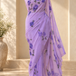 Lavender Hand-Painted Floral Chiffon Saree with Modal Silk Blouse