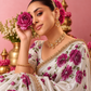 Wine Rose Hand-Painted Ivory Tissue Silk Saree
