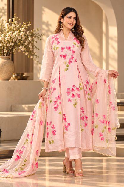 Bougainvillea Hand-Painted Silk Suit Set
