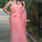 Hand painted peach color organza silk lotus saree enhanced with metal gota embroidery.
