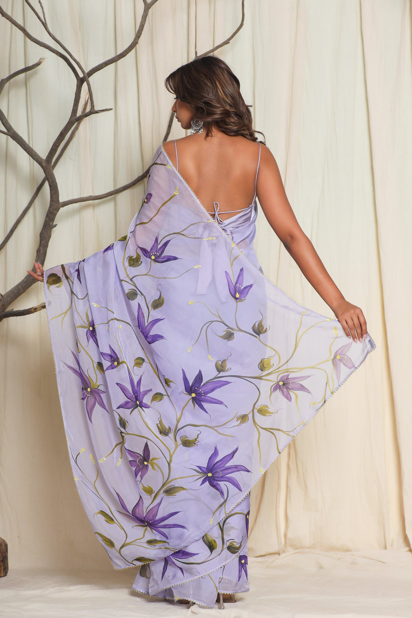 PURPLE STAR FLOWER ORGANZA SAREE