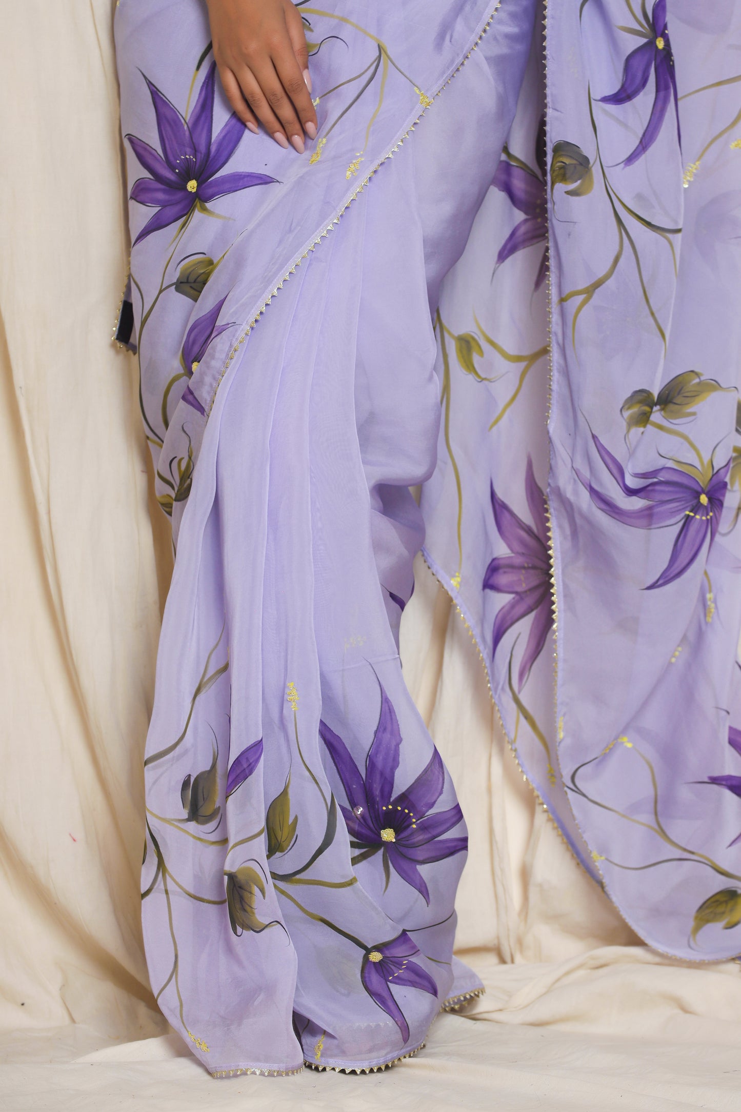 PURPLE STAR FLOWER ORGANZA SAREE