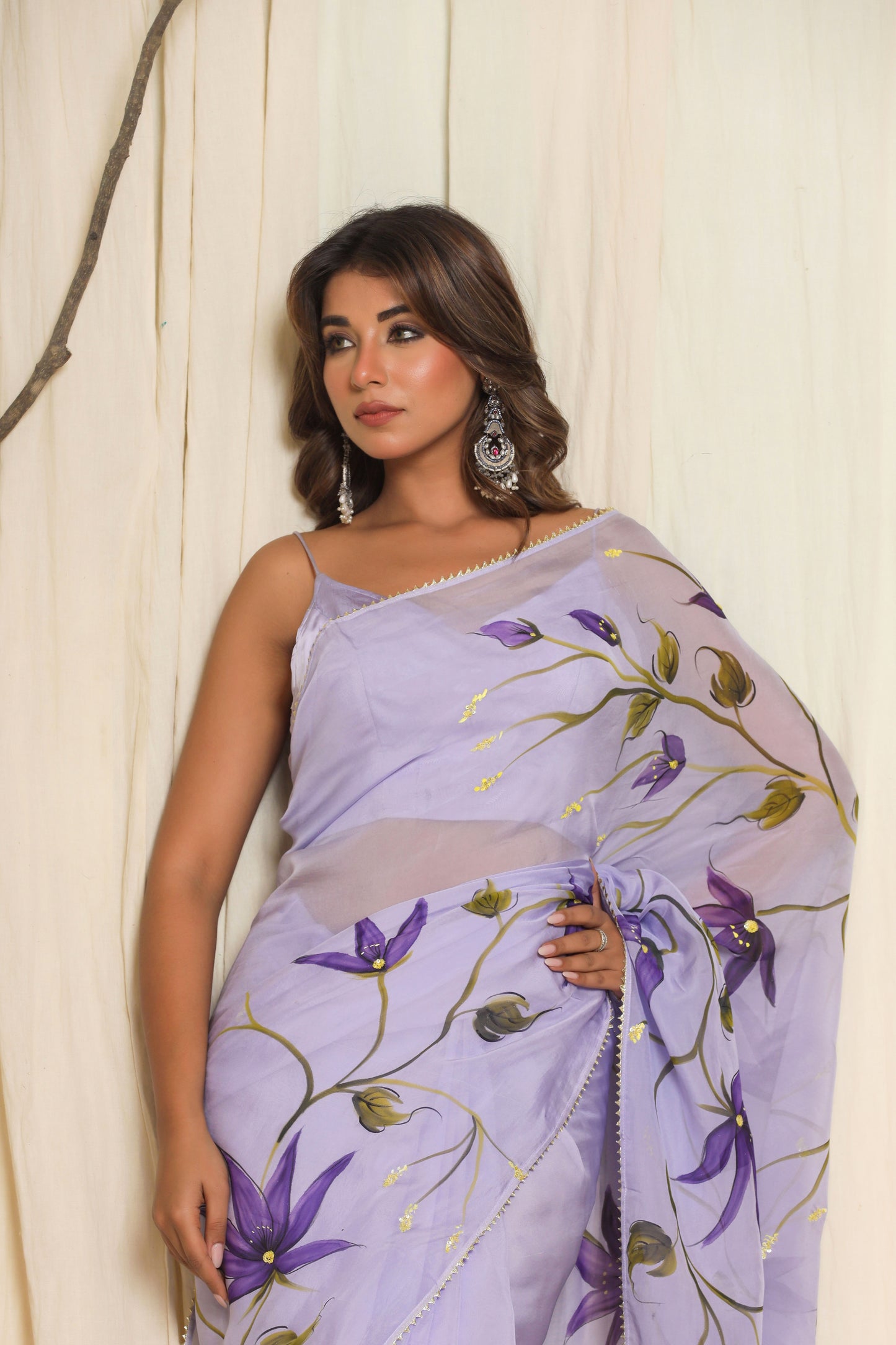 PURPLE STAR FLOWER ORGANZA SAREE