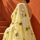 White Rose Hand-Painted Lime Yellow Organza Saree