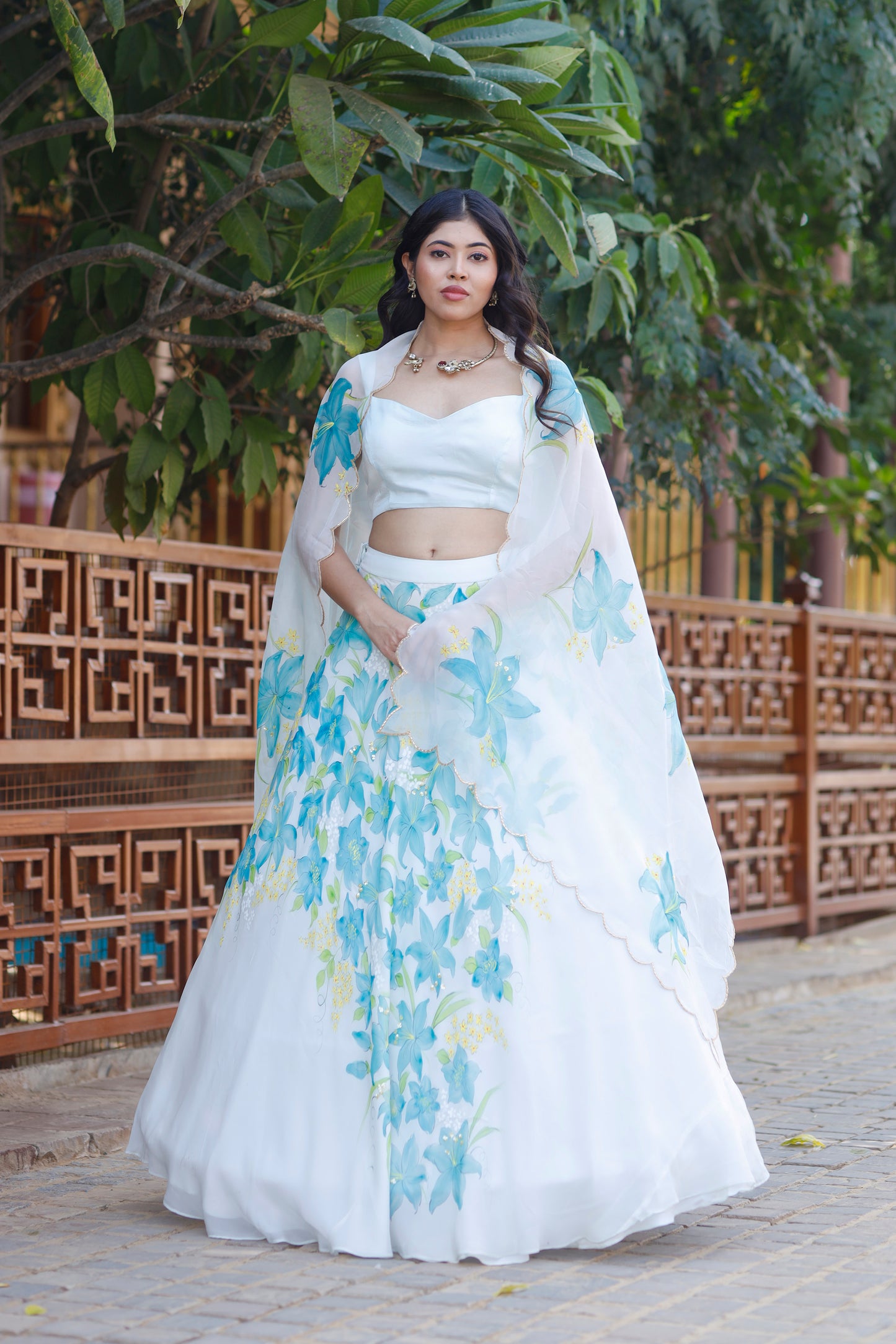 TURQUOISE ORGANZA LEHANGA