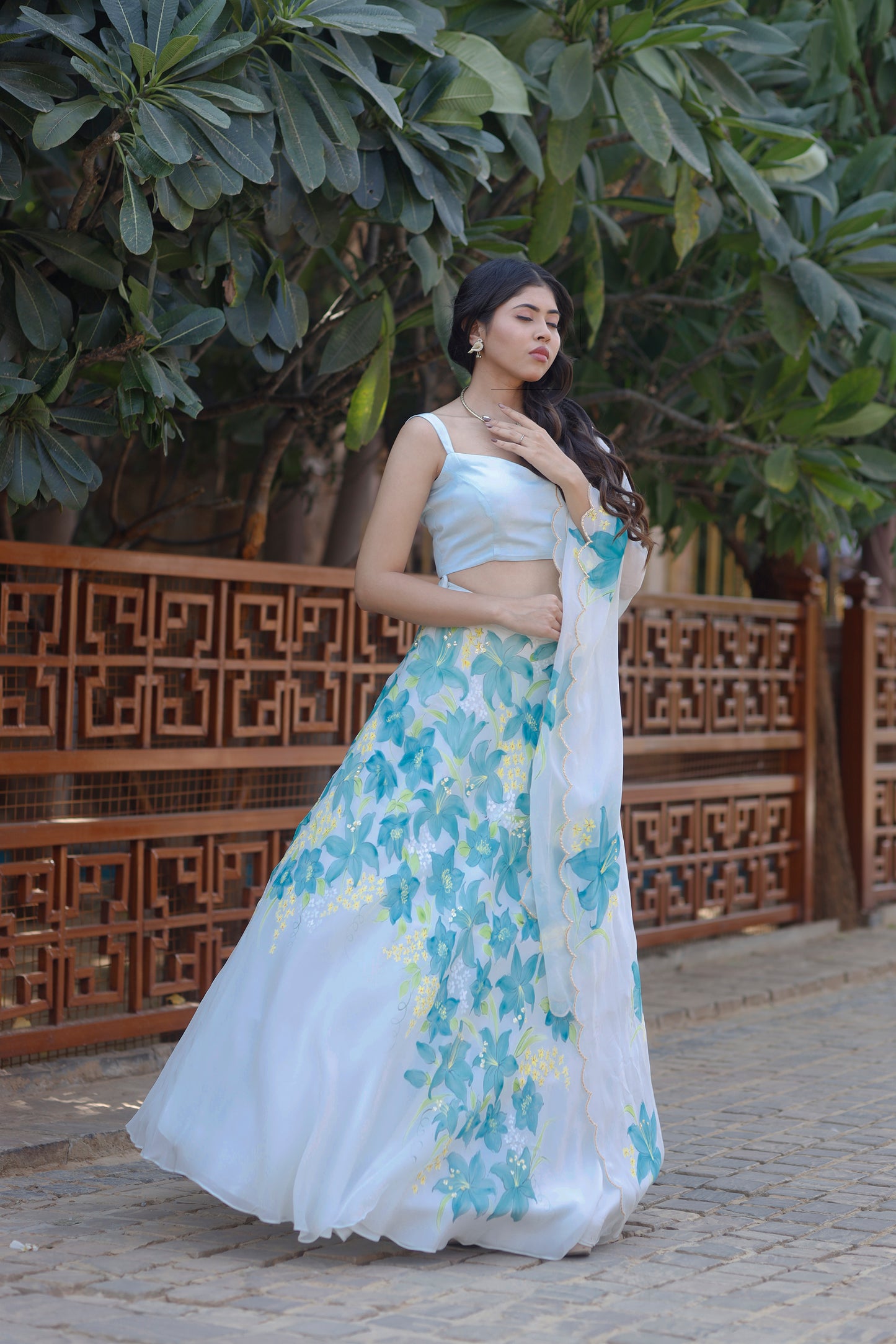 TURQUOISE ORGANZA LEHANGA