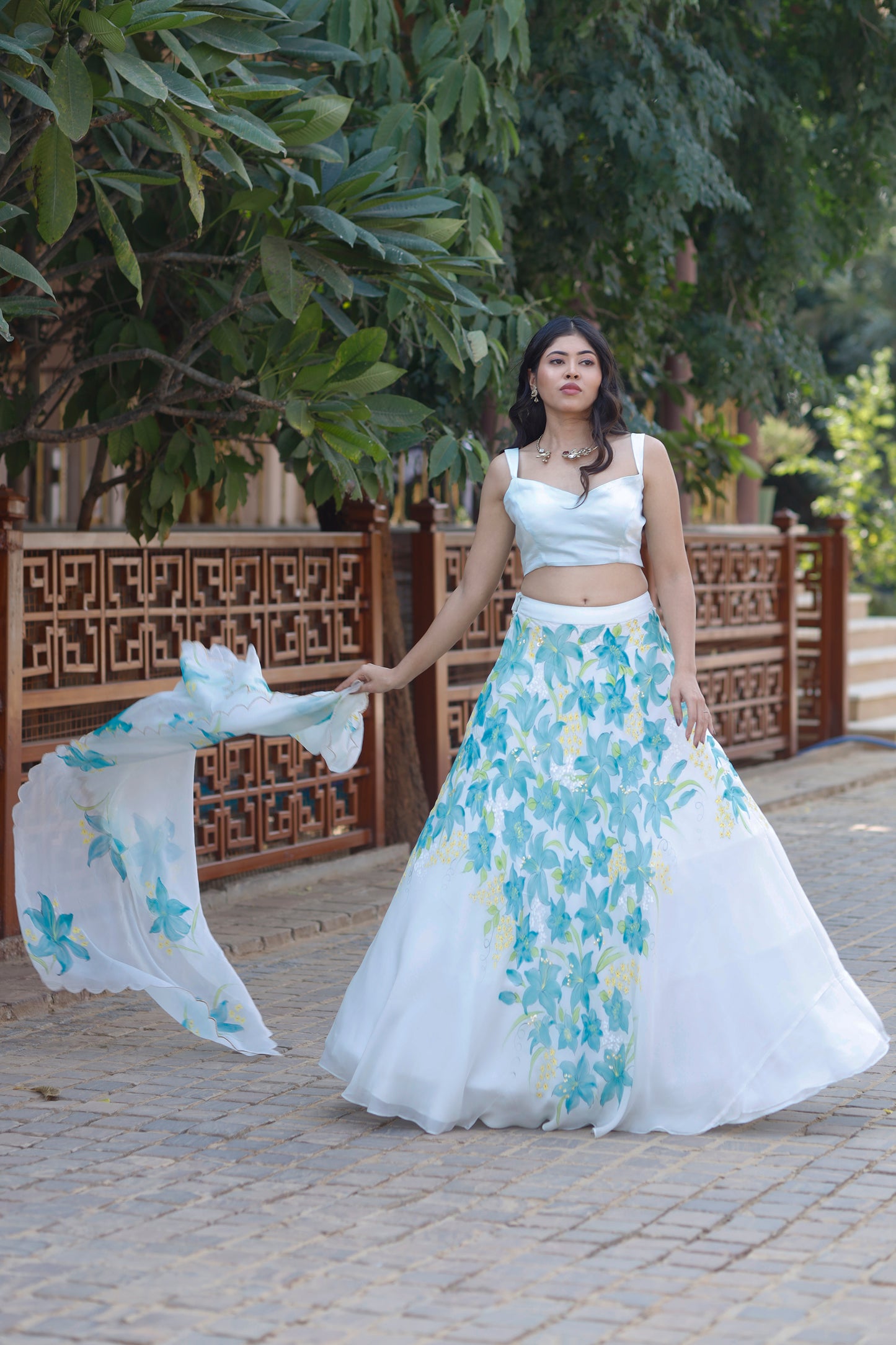 TURQUOISE ORGANZA LEHANGA