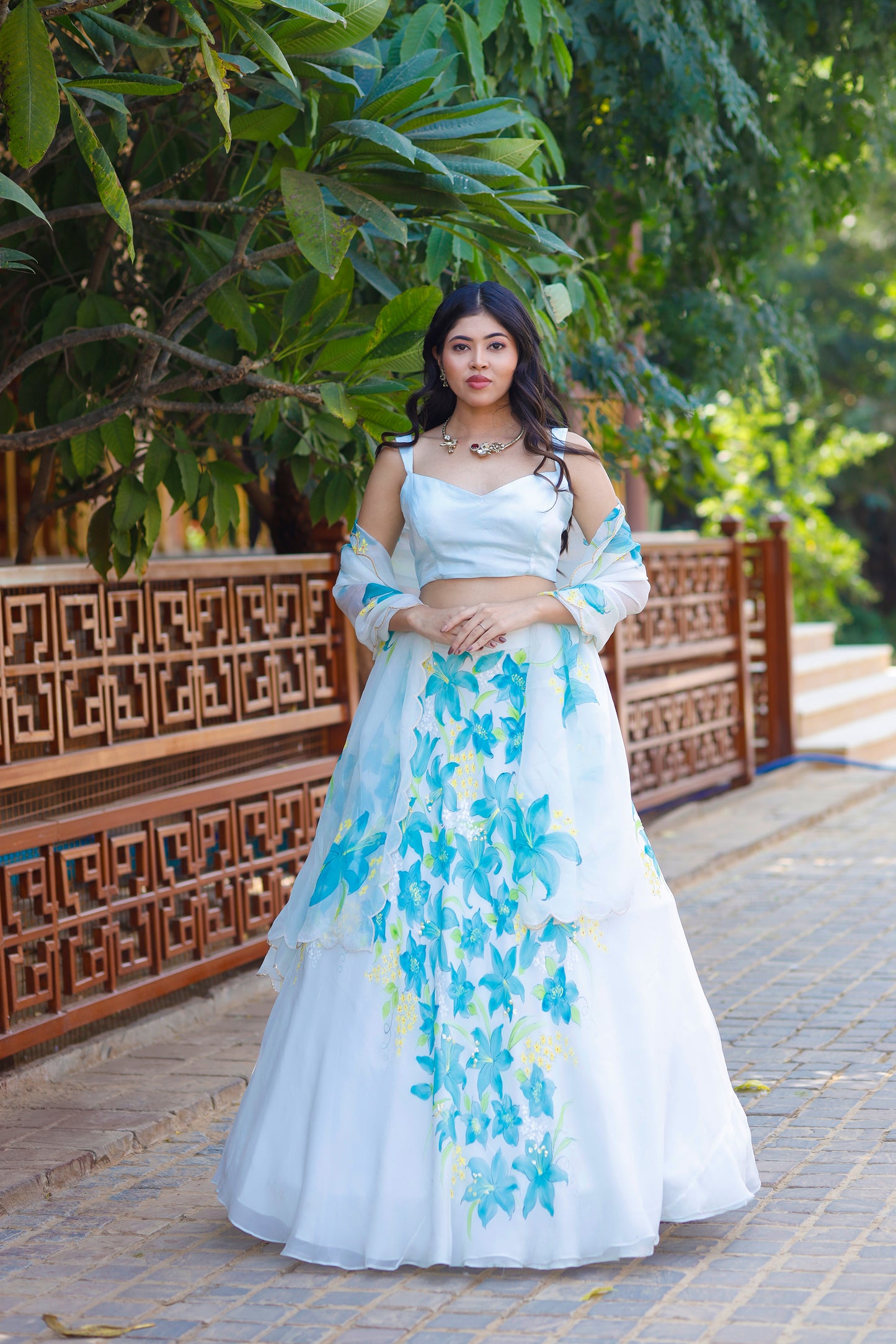 TURQUOISE ORGANZA LEHANGA