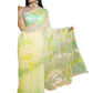 HAND PAINTED GREEN FERNS YELLOW SAREE